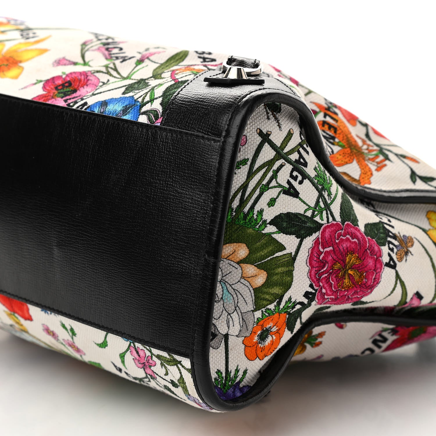 Balenciaga X GUCCI Canvas Azalea Calfskin Flora Logo Print Neo Classic Silver Hardware Medium City White Multicolor Black 6 of 12