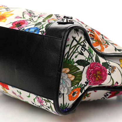 Balenciaga X GUCCI Canvas Azalea Calfskin Flora Logo Print Neo Classic Silver Hardware Medium City White Multicolor Black 6 of 12