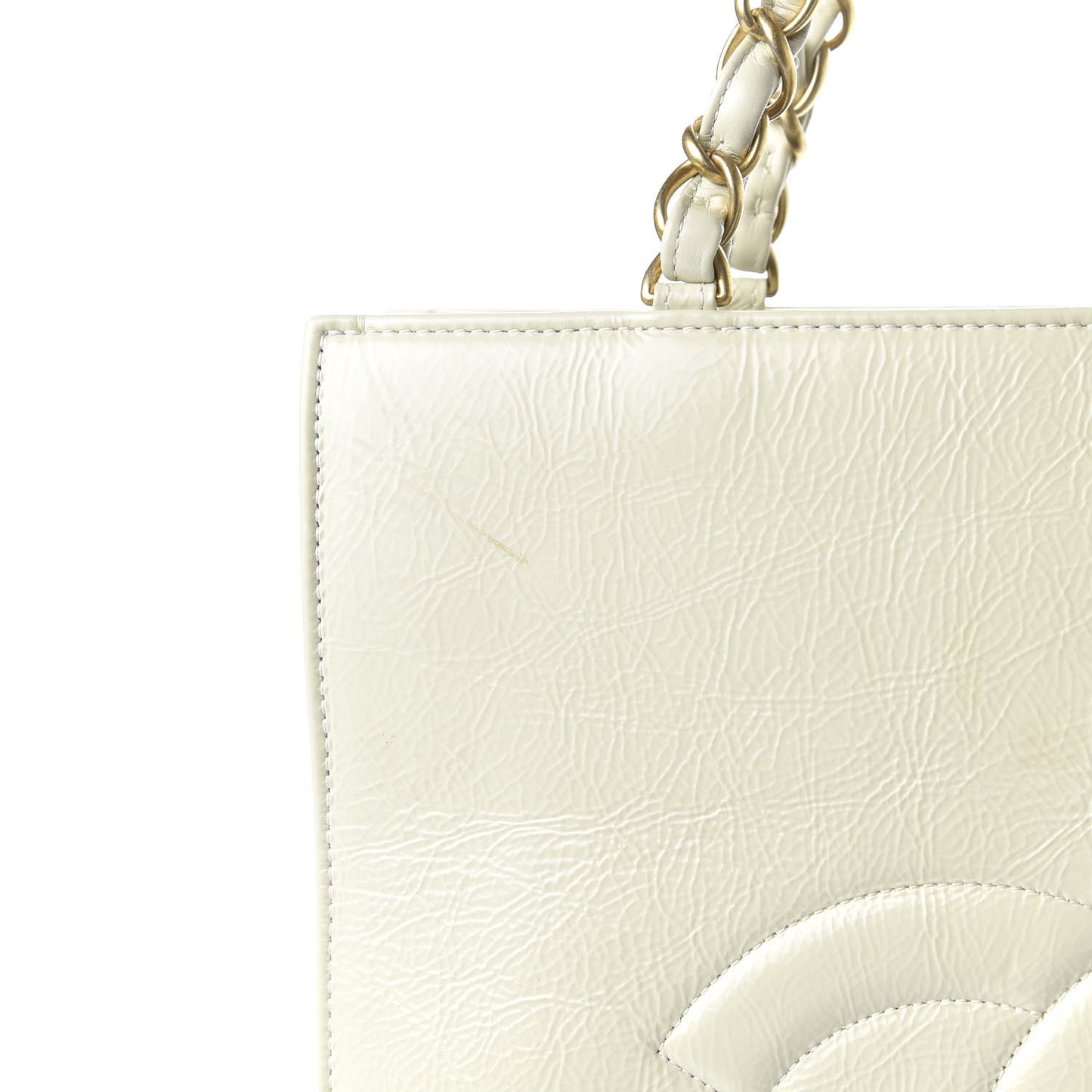 Shiny Aged Calfskin North South Shopping Bag White