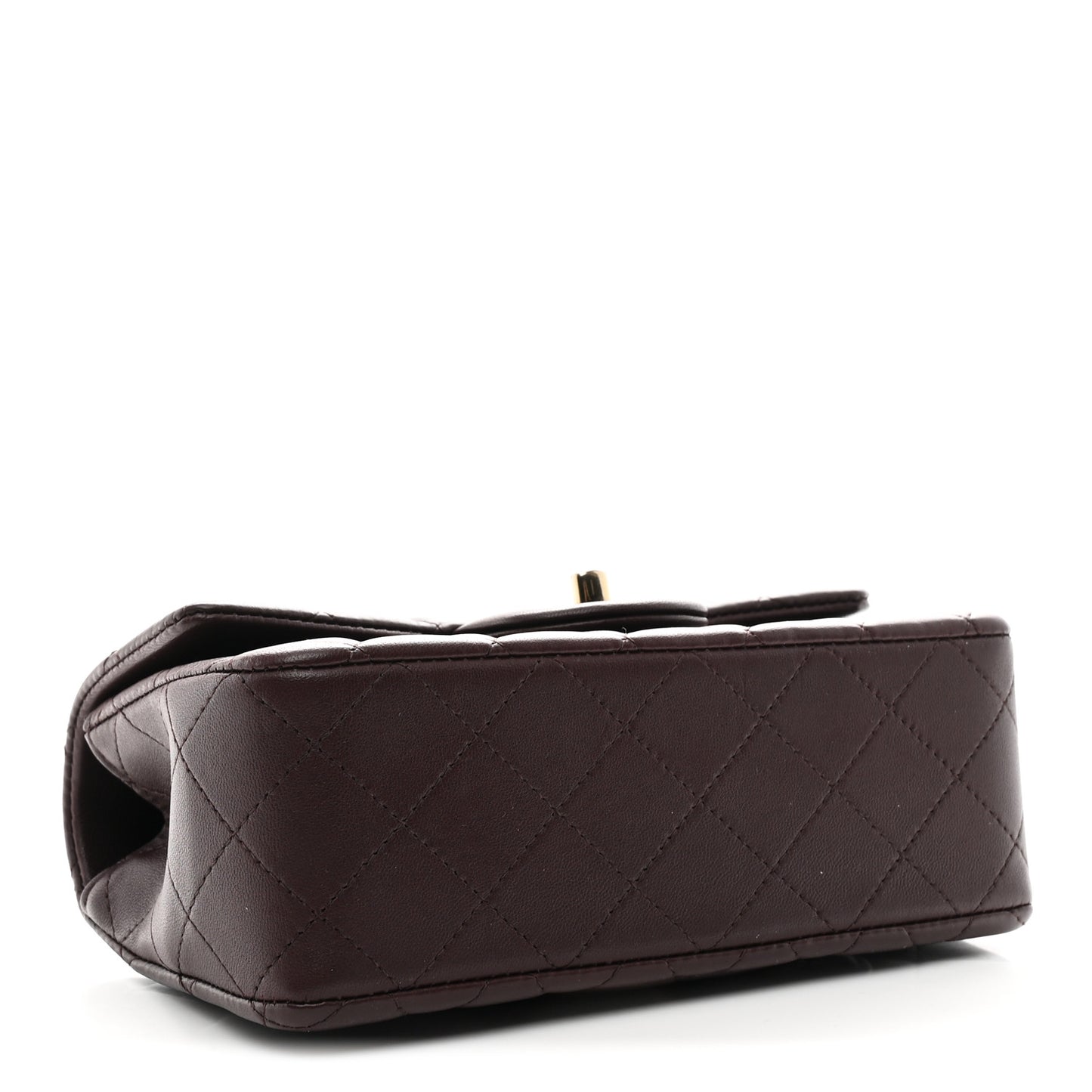 Lambskin Quilted Mini Top Handle Rectangular Flap Dark Brown