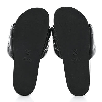 Louis Vuitton Lambskin Embossed Monogram Jumbo Flatform Mule Sandals 37.5 Black 5 of 9