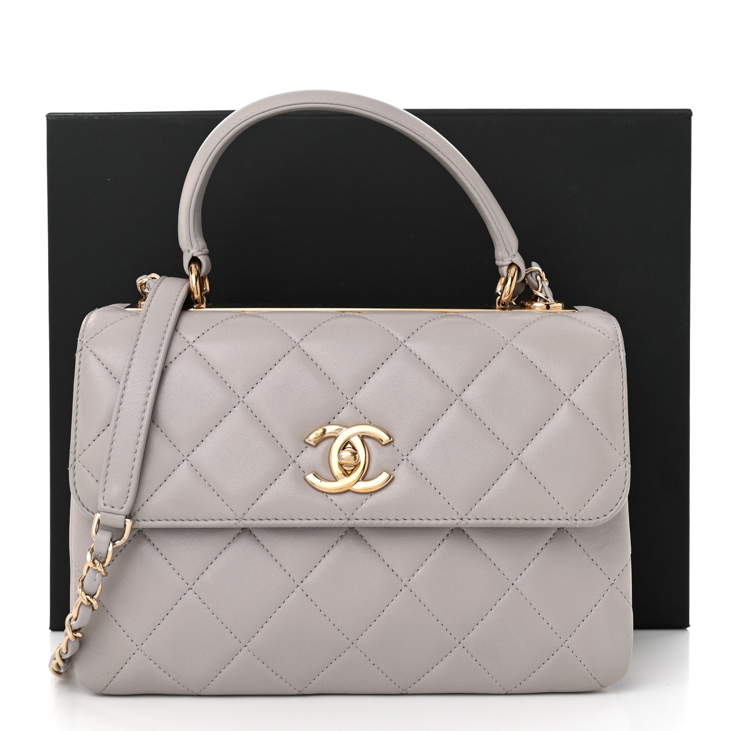 Lambskin Quilted Small Trendy CC Flap Dual Handle Bag Light Grey