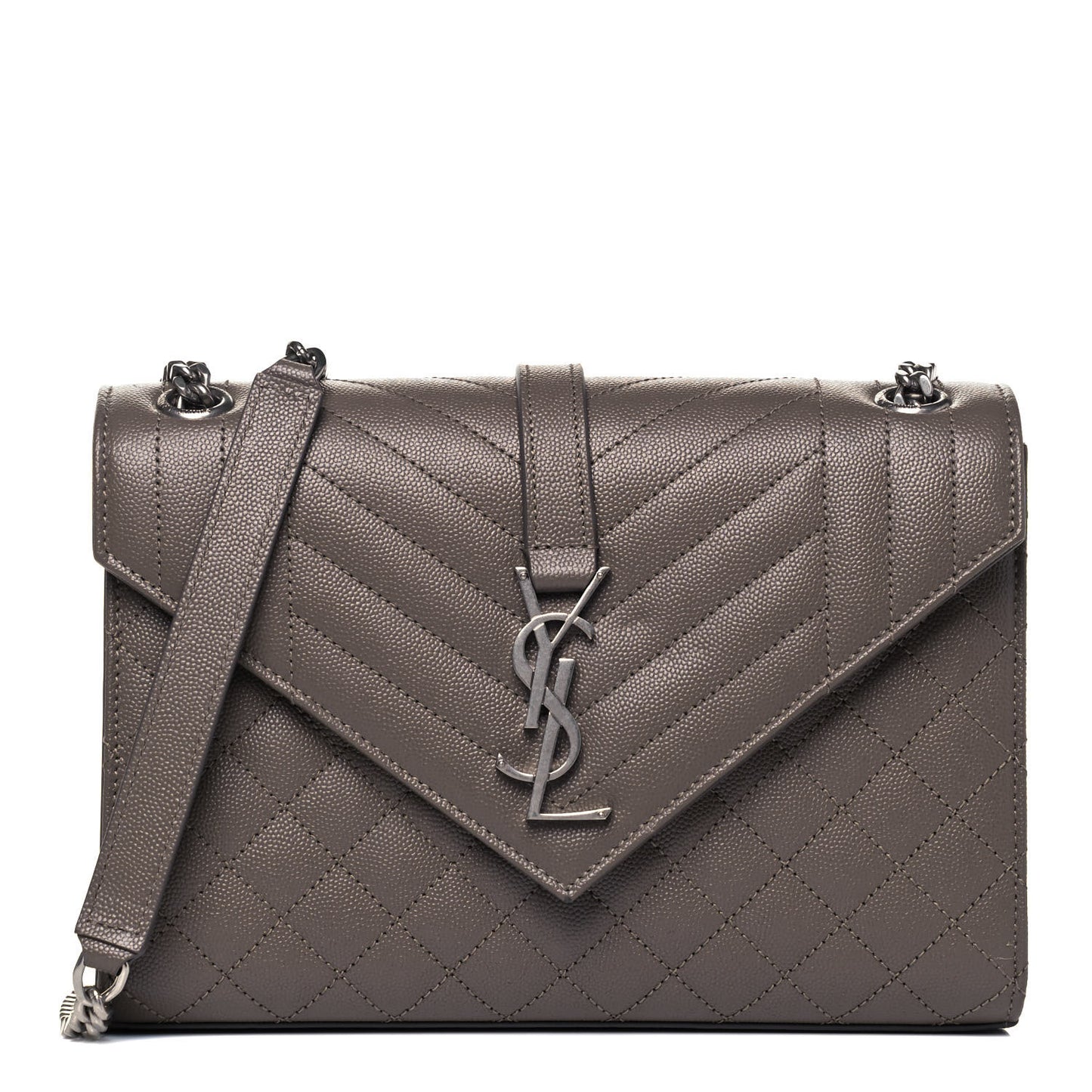Grain De Poudre Textured Mixed Matelasse Medium Triquilt Monogram Satchel Earth