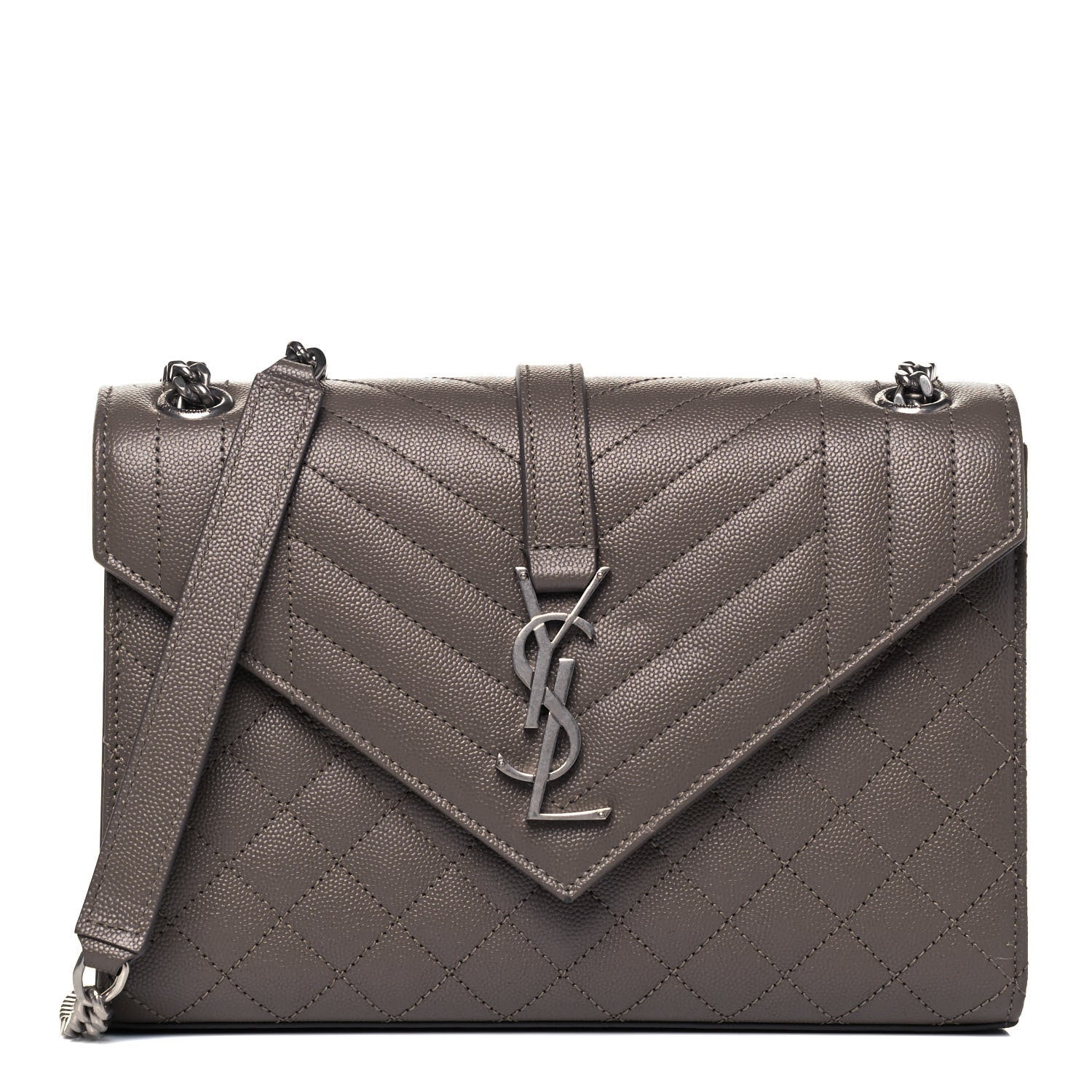 Saint Laurent Grain De Poudre Textured Mixed Matelasse Medium Triquilt Monogram Satchel Earth 1 of 8