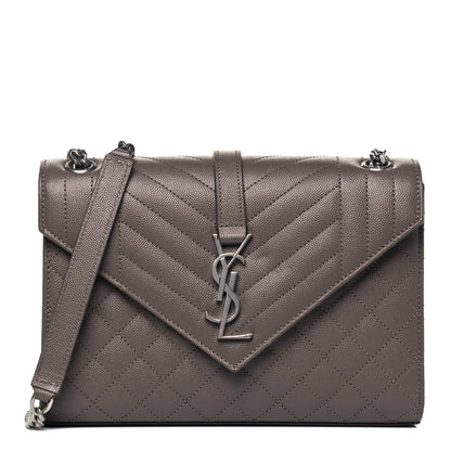 Saint Laurent Grain De Poudre Textured Mixed Matelasse Medium Triquilt Monogram Satchel Earth 1 of 8