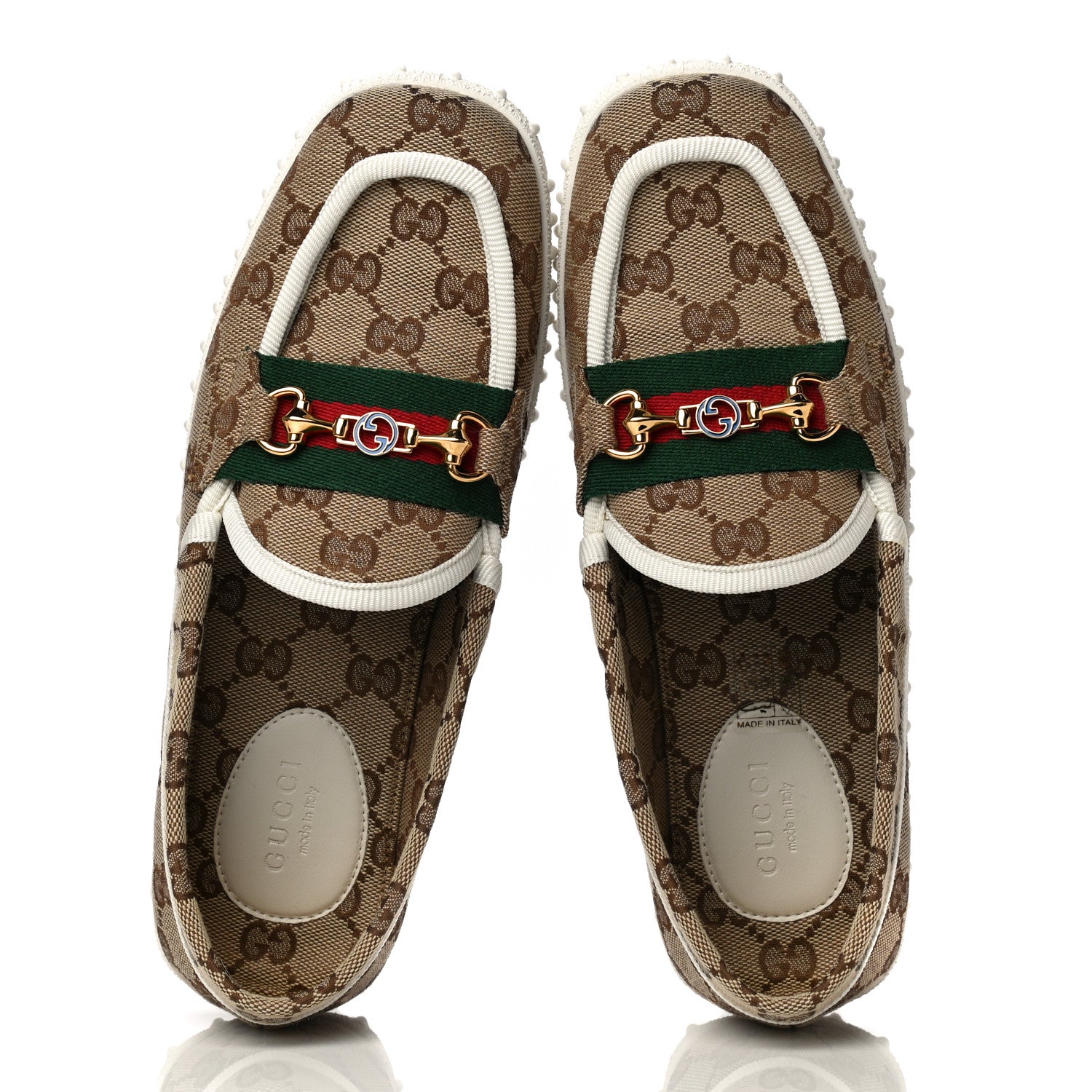 Gucci GG Monogram Horsebit Web Womens Driver Loafers 37 Beige Ebony White 5 of 13