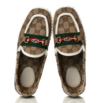 Gucci GG Monogram Horsebit Web Womens Driver Loafers 37 Beige Ebony White 5 of 13