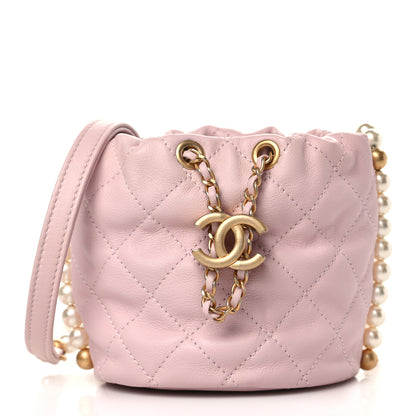 Chanel Calfskin Quilted Pearl Mini About Pearls Drawstring Bucket Light Pink 1 of 9