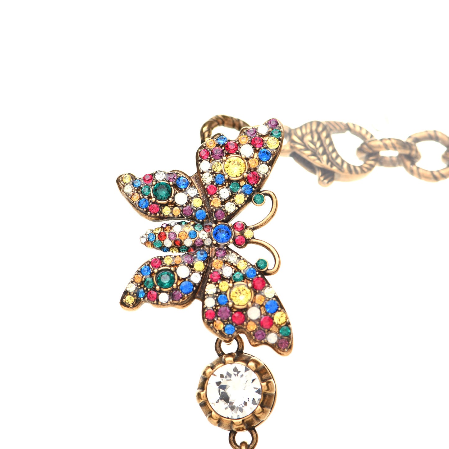 Crystal Butterfly Necklace Aged Gold Multicolor