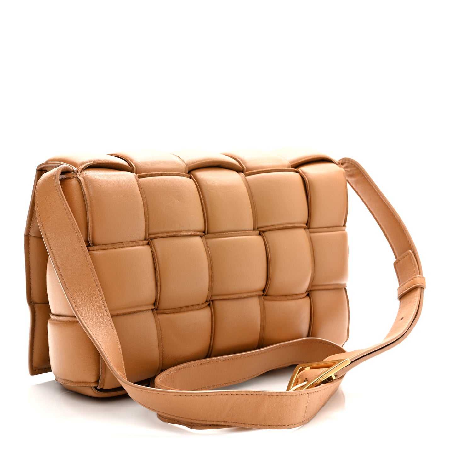Nappa Maxi Intrecciato Padded Cassette Crossbody Bag Caramel