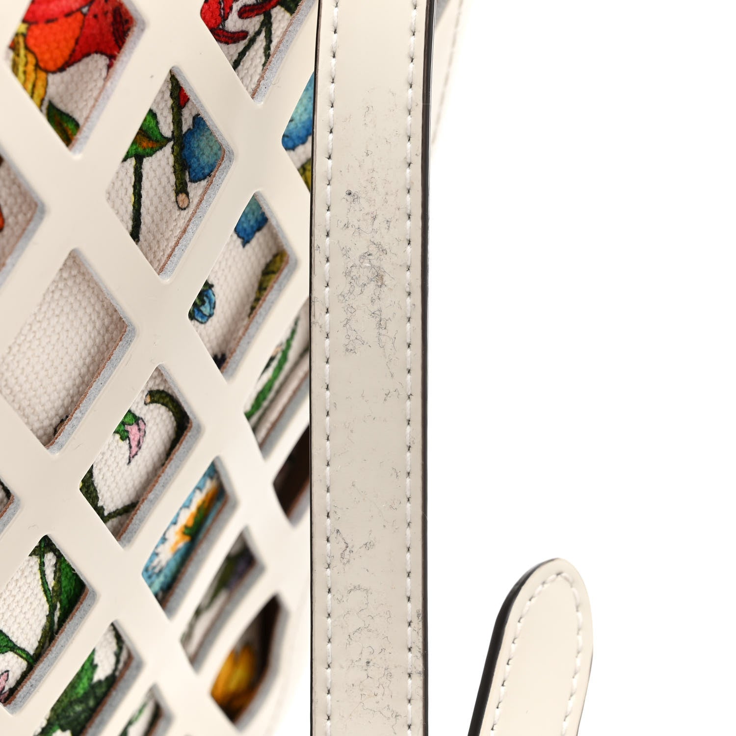 Gucci Canvas Flora Floral Calfskin Medium Cutout Shoulder Bag White Multicolor 12 of 12