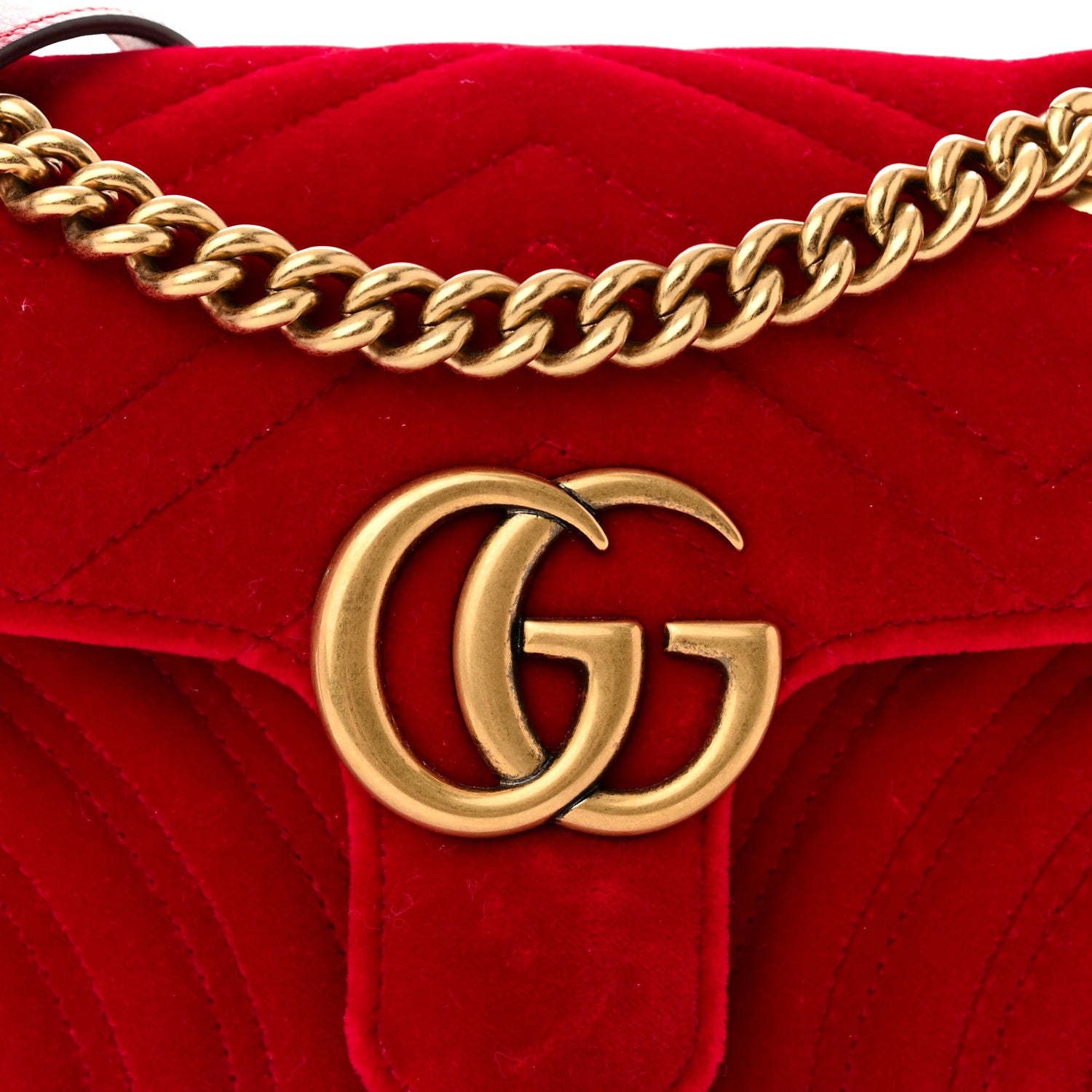 Gucci Velvet Matelasse Mini GG Marmont Shoulder Bag Hibiscus Red 9 of 12