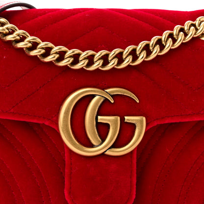 Gucci Velvet Matelasse Mini GG Marmont Shoulder Bag Hibiscus Red 9 of 12