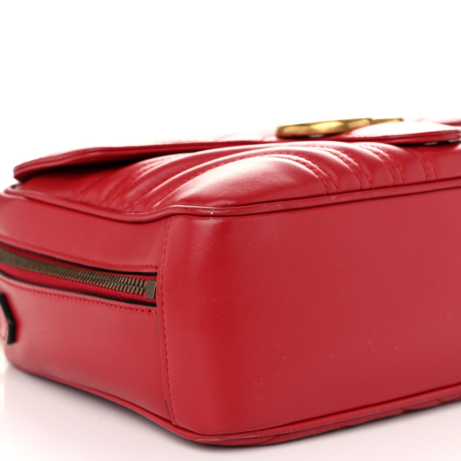 Gucci Calfskin Matelasse Sylvie Web Small GG Marmont Top Handle Shoulder Bag Hibiscus Red 8 of 11