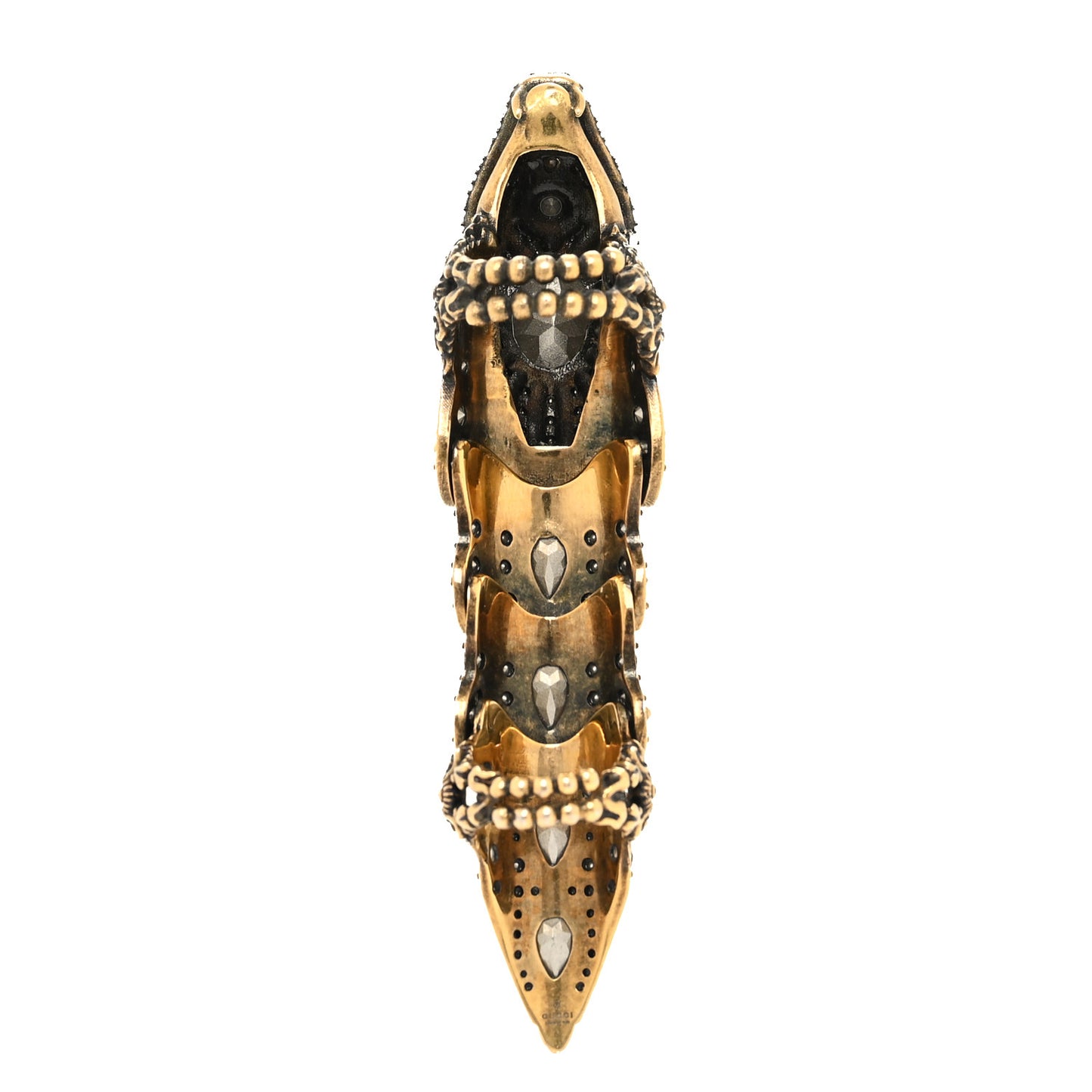 Metal Crystal Snake Finger Ring Aged Gold