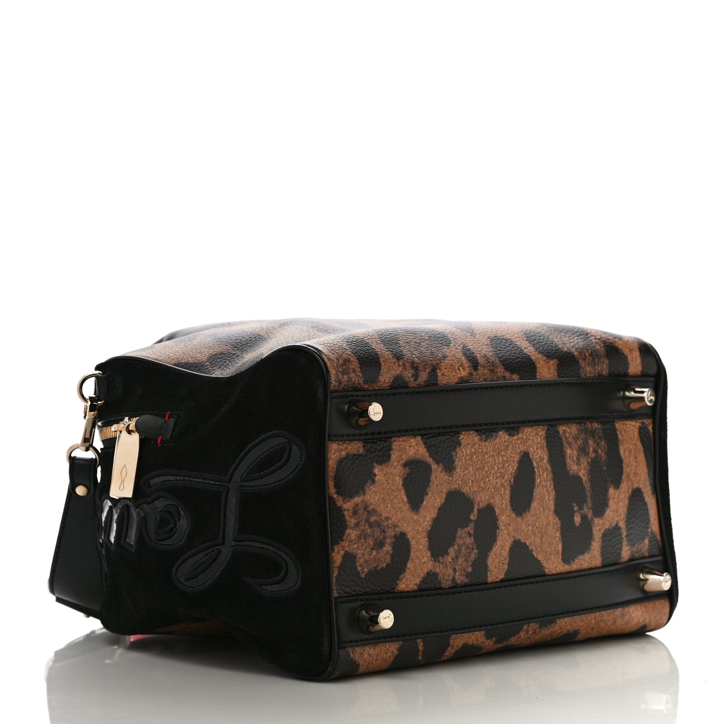 Suede Calfskin Leopard Print Small Marie Jane Top Handle Black