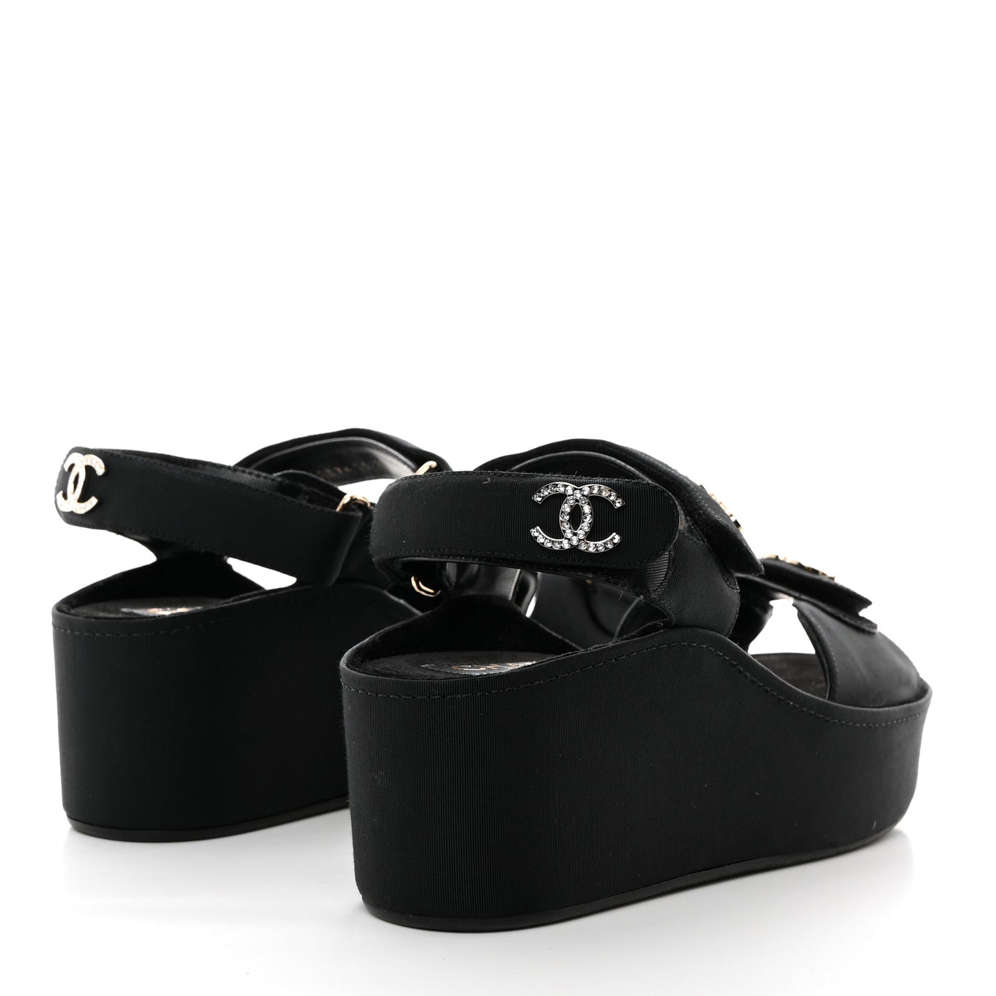 Grosgrain Crystal Logo Platform Sandals 39 Black