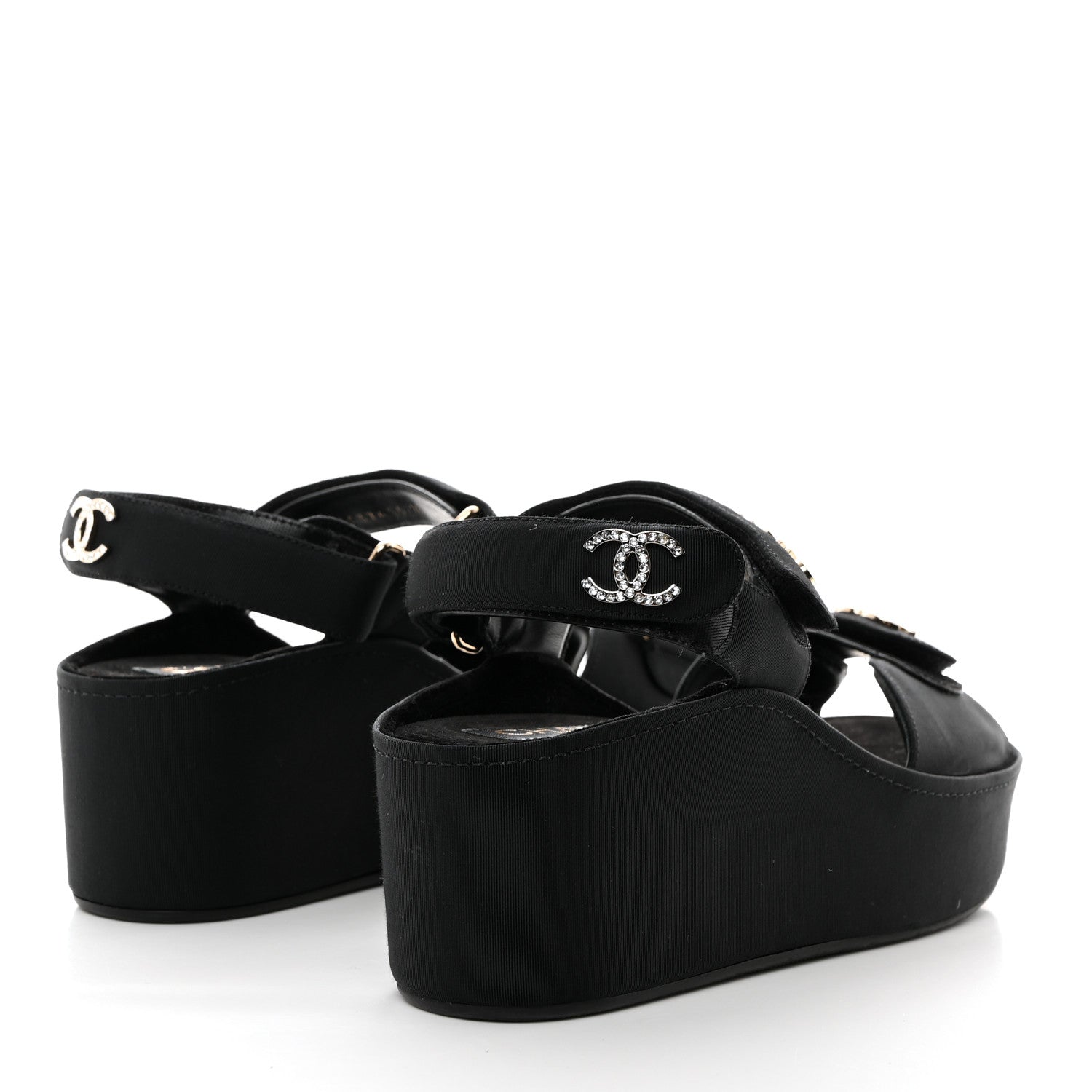 Chanel Grosgrain Crystal Logo Platform Sandals 39 Black 4 of 9