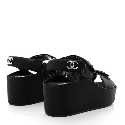 Chanel Grosgrain Crystal Logo Platform Sandals 39 Black 4 of 9