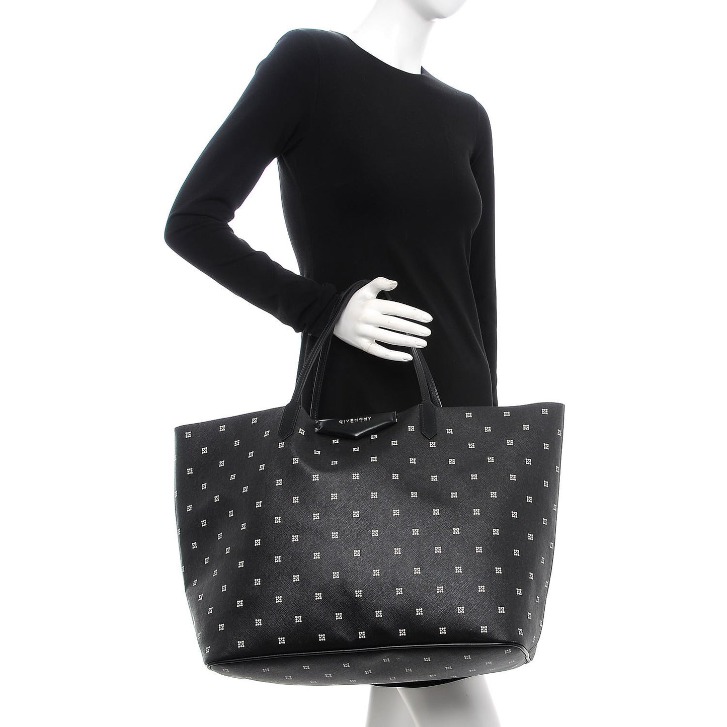 Textured Coated Canvas Mini Lilies Print Large Antigona Tote Black