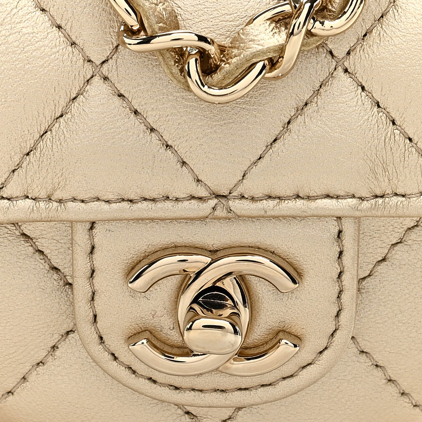 Metallic Lambskin Quilted CC In Love Heart Waist Belt Bag With Chain Gold