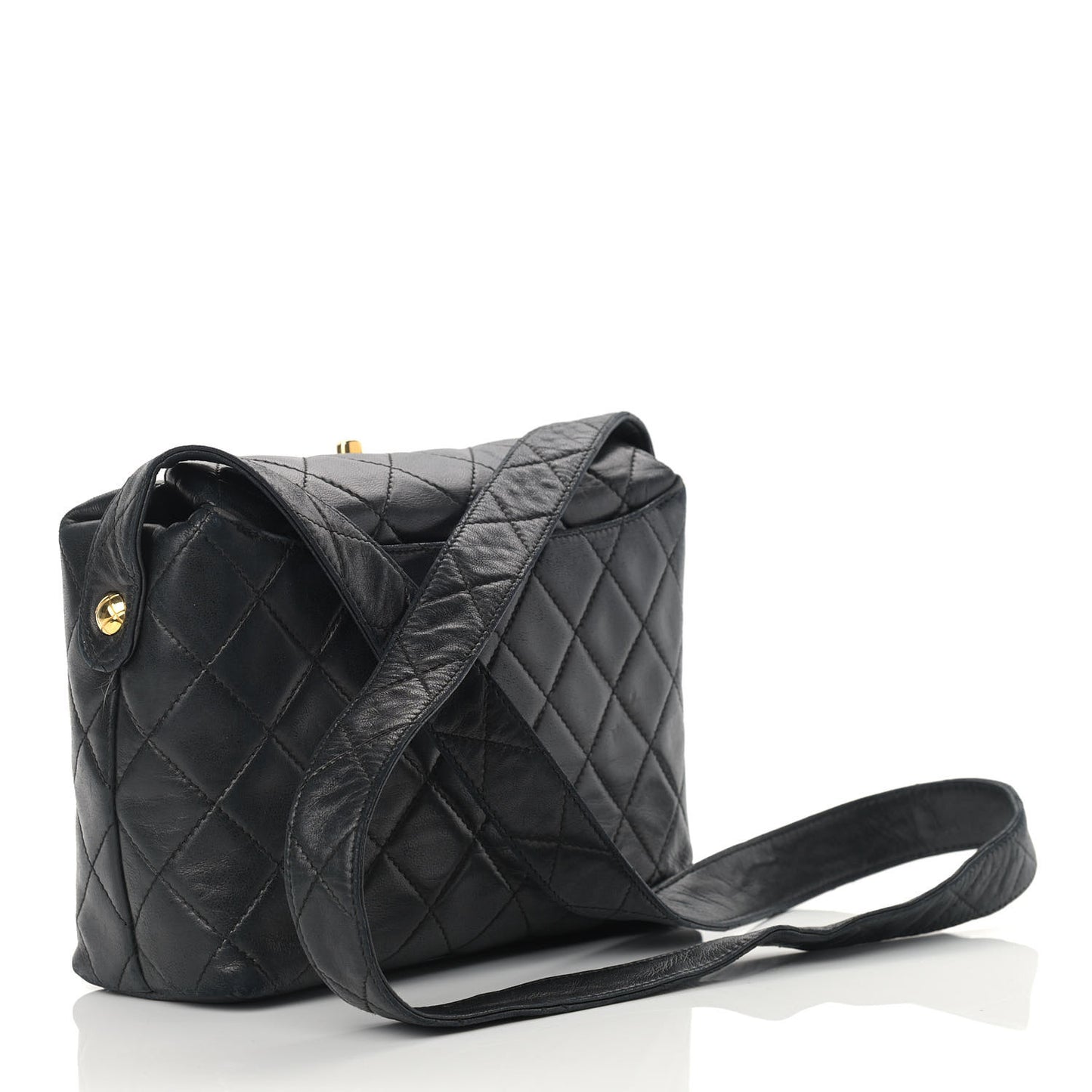 Lambskin Quilted Flap Shoulder Bag Black