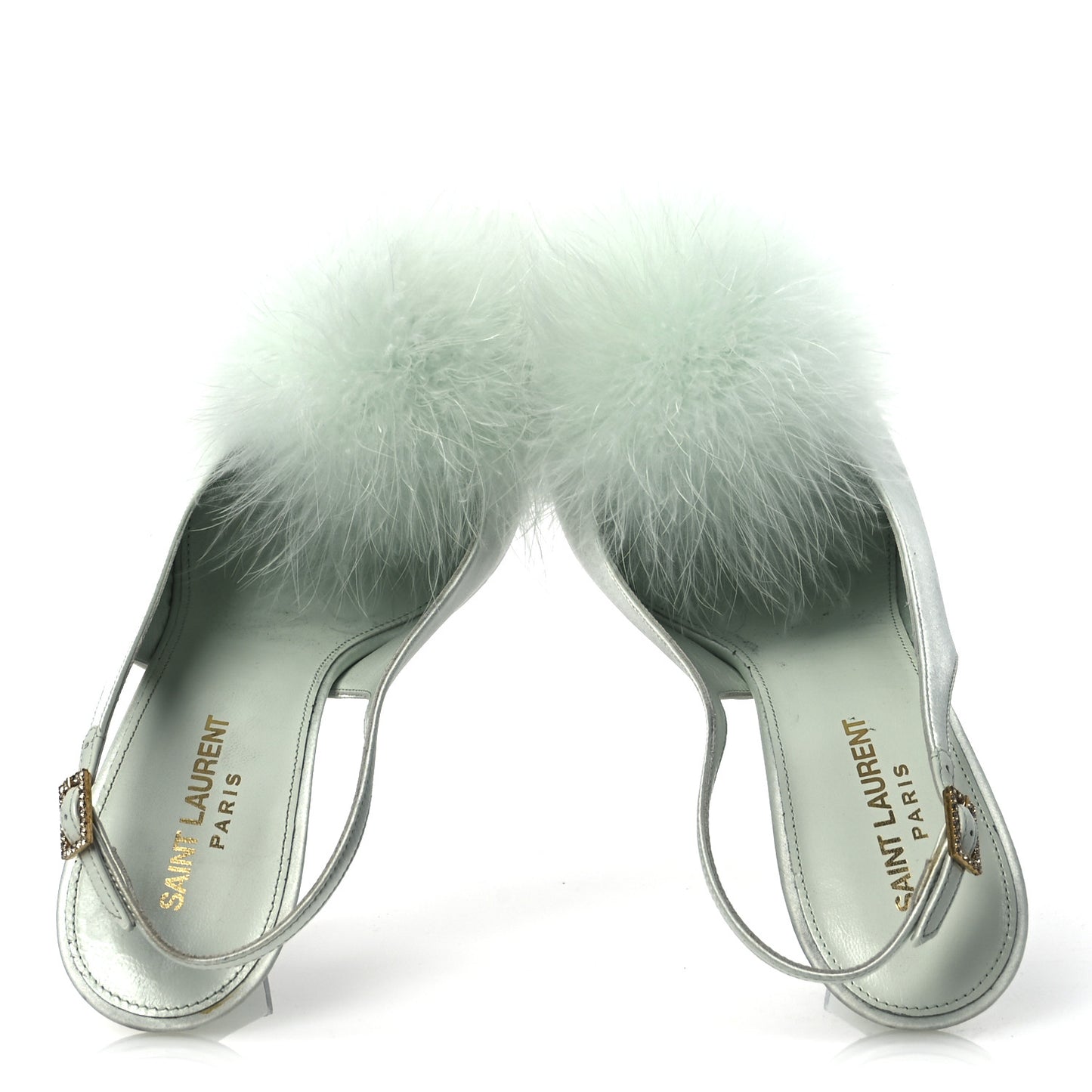Crepe Satin Blanco Feathered Sandals 39 Slight Green