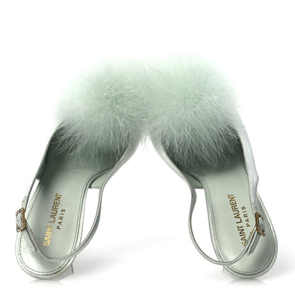 Saint Laurent Crepe Satin Blanco Feathered Sandals 39 Slight Green 2 of 15