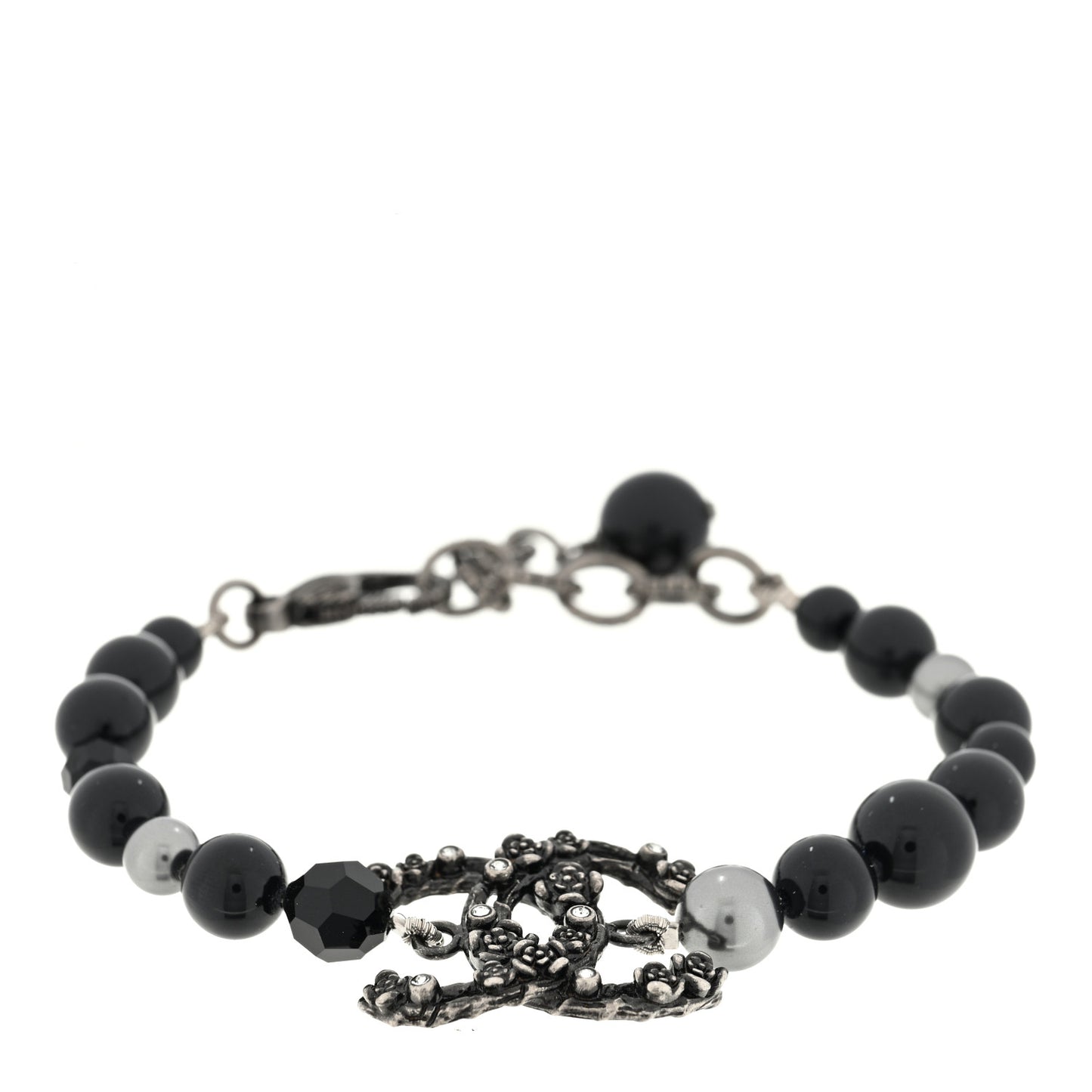 Pearl Crystal CC Camellia Bracelet Ruthenium Black