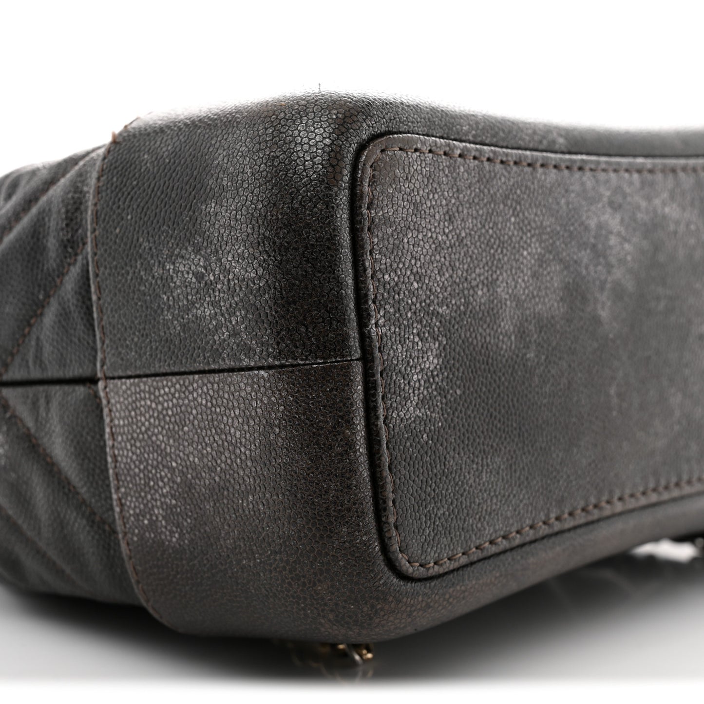 Metallic Grained Goatskin Chevron Quilted Gabrielle Backpack Dark Silver Gold