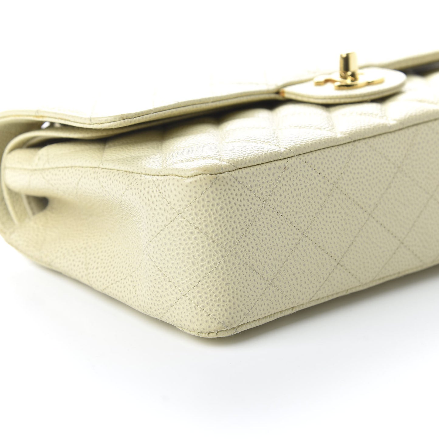 Caviar Quilted Medium Double Flap Dark White