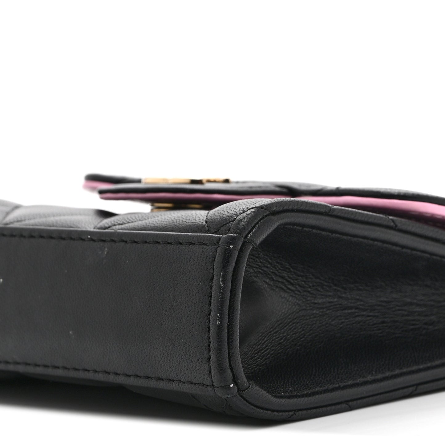 Lambskin Quilted Bi-Color Top Handle Clutch With Chain Black Pink