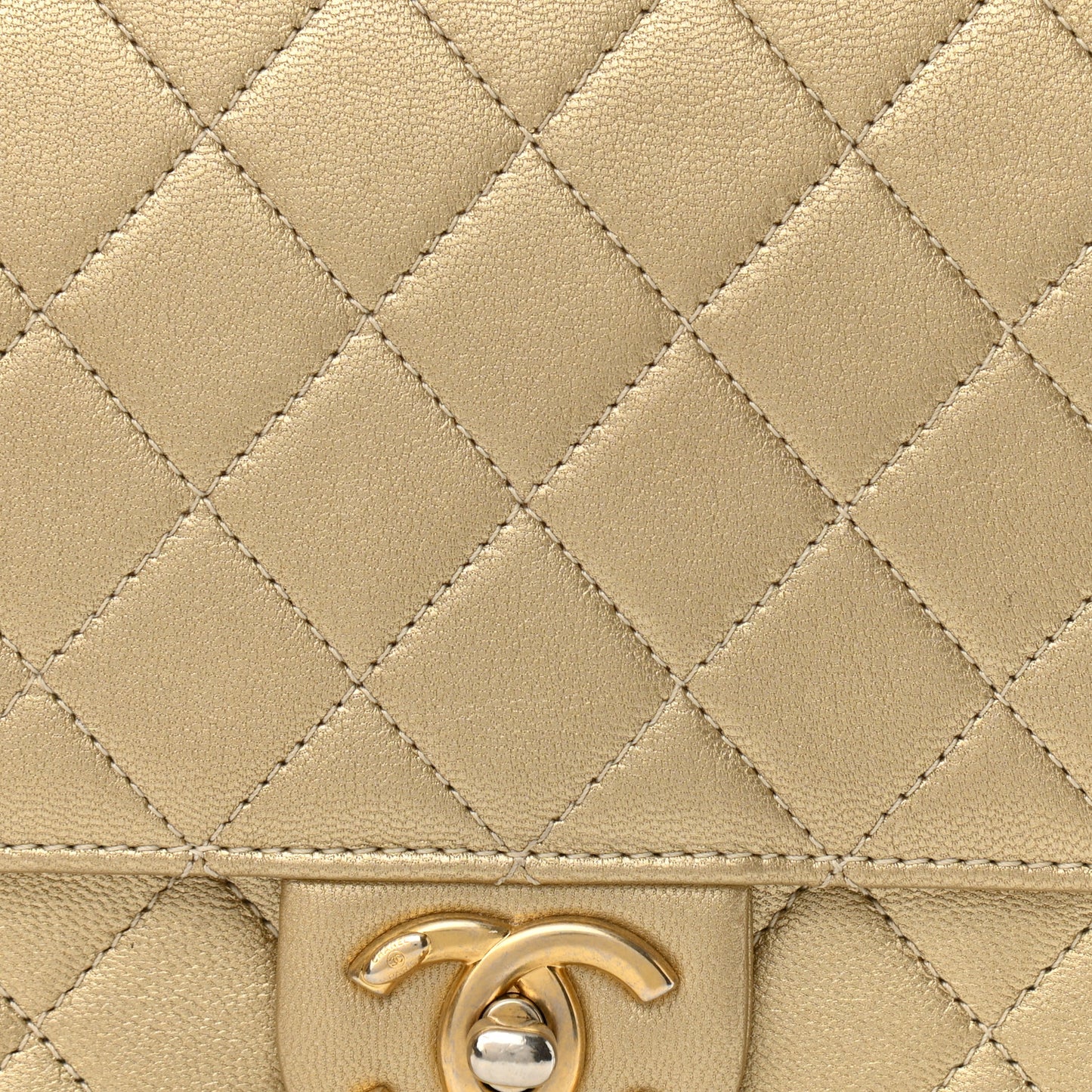 Metallic Goatskin Quilted Chic Pearls Flap Gold