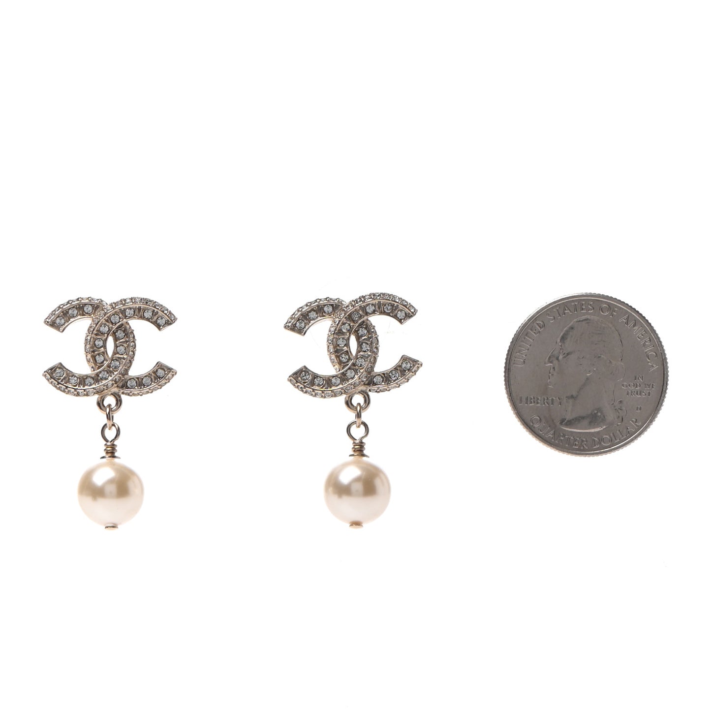 Crystal Pearl CC Drop Earrings Gold