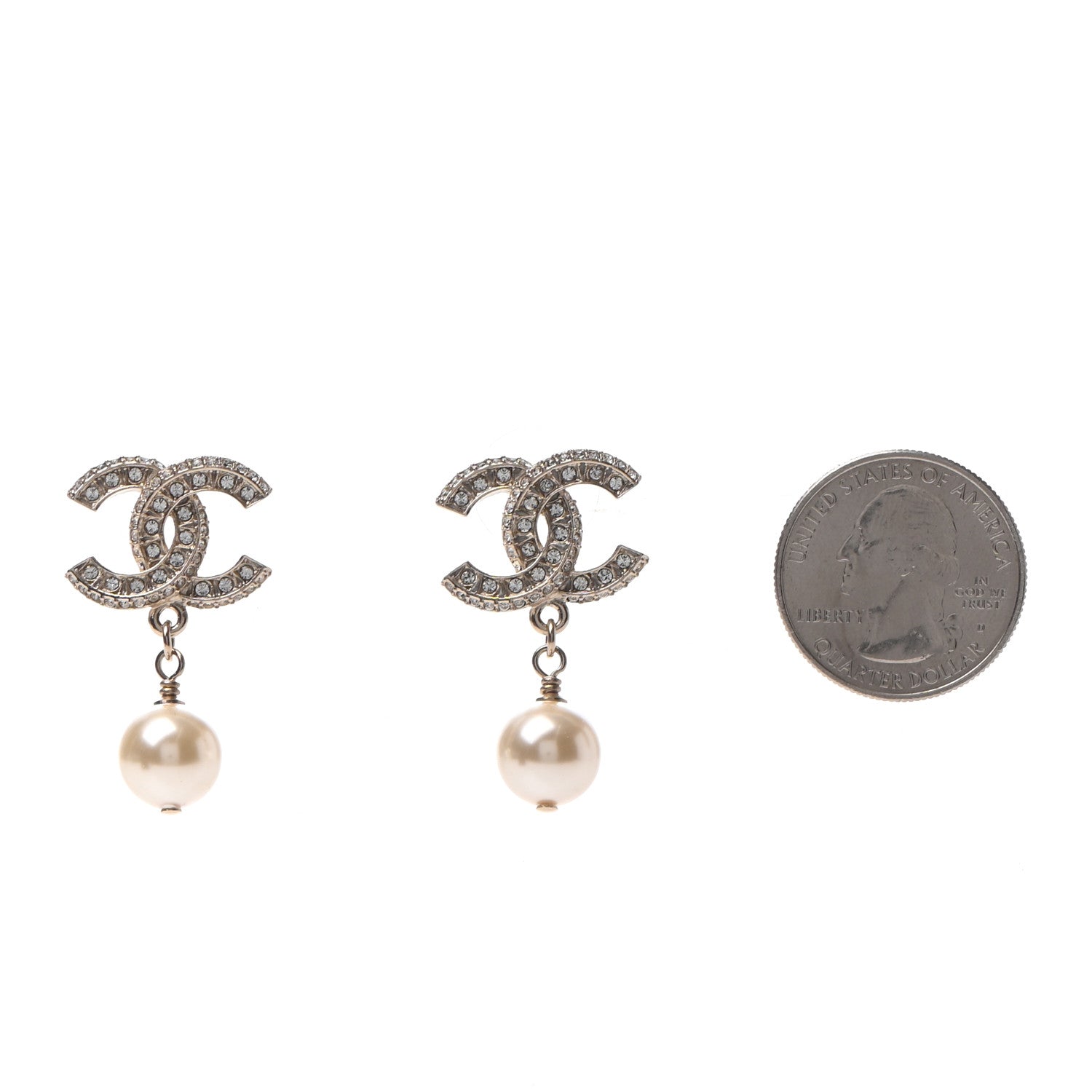 Chanel Crystal Pearl CC Drop Earrings Gold 2 of 4