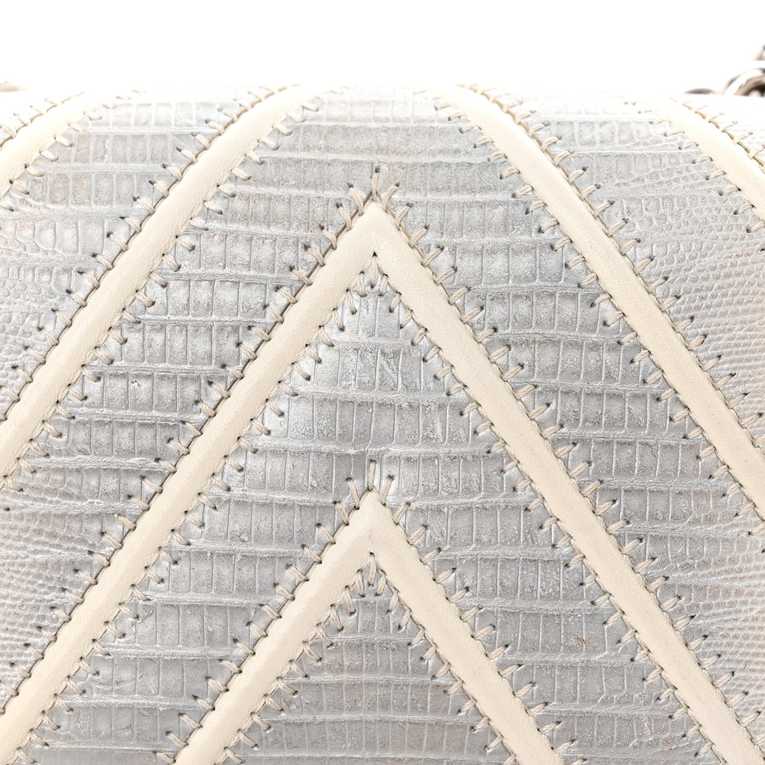 Chanel Lizard Chevron Stitched Small Boy Flap White Silver 13 of 18