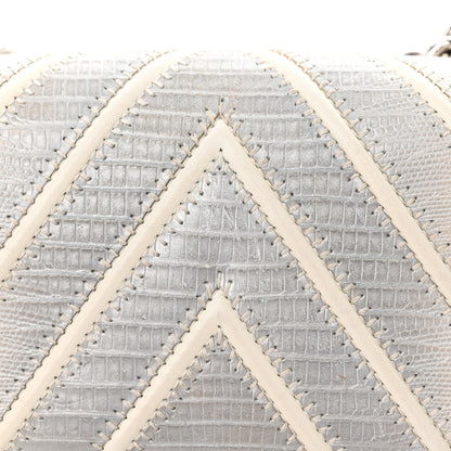 Chanel Lizard Chevron Stitched Small Boy Flap White Silver 13 of 18
