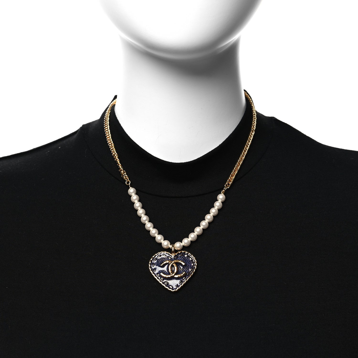 Chanel Metal Denim CC Heart Choker Gold Blue Pearly White 2 of 4