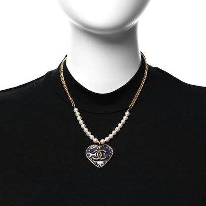 Chanel Metal Denim CC Heart Choker Gold Blue Pearly White 2 of 4