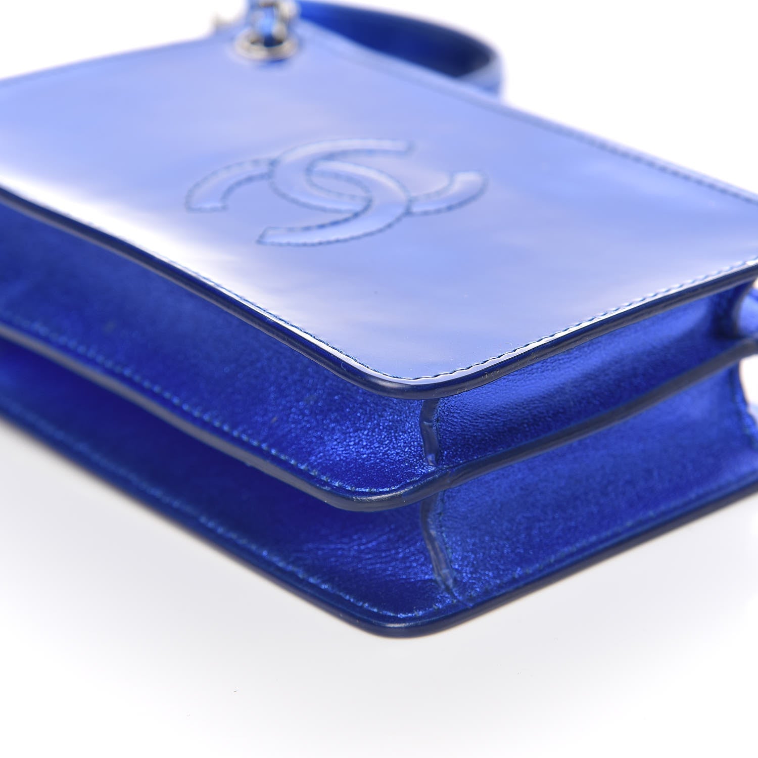 Chanel Metallic Patent Crossbody CC Phone Holder Blue 8 of 9