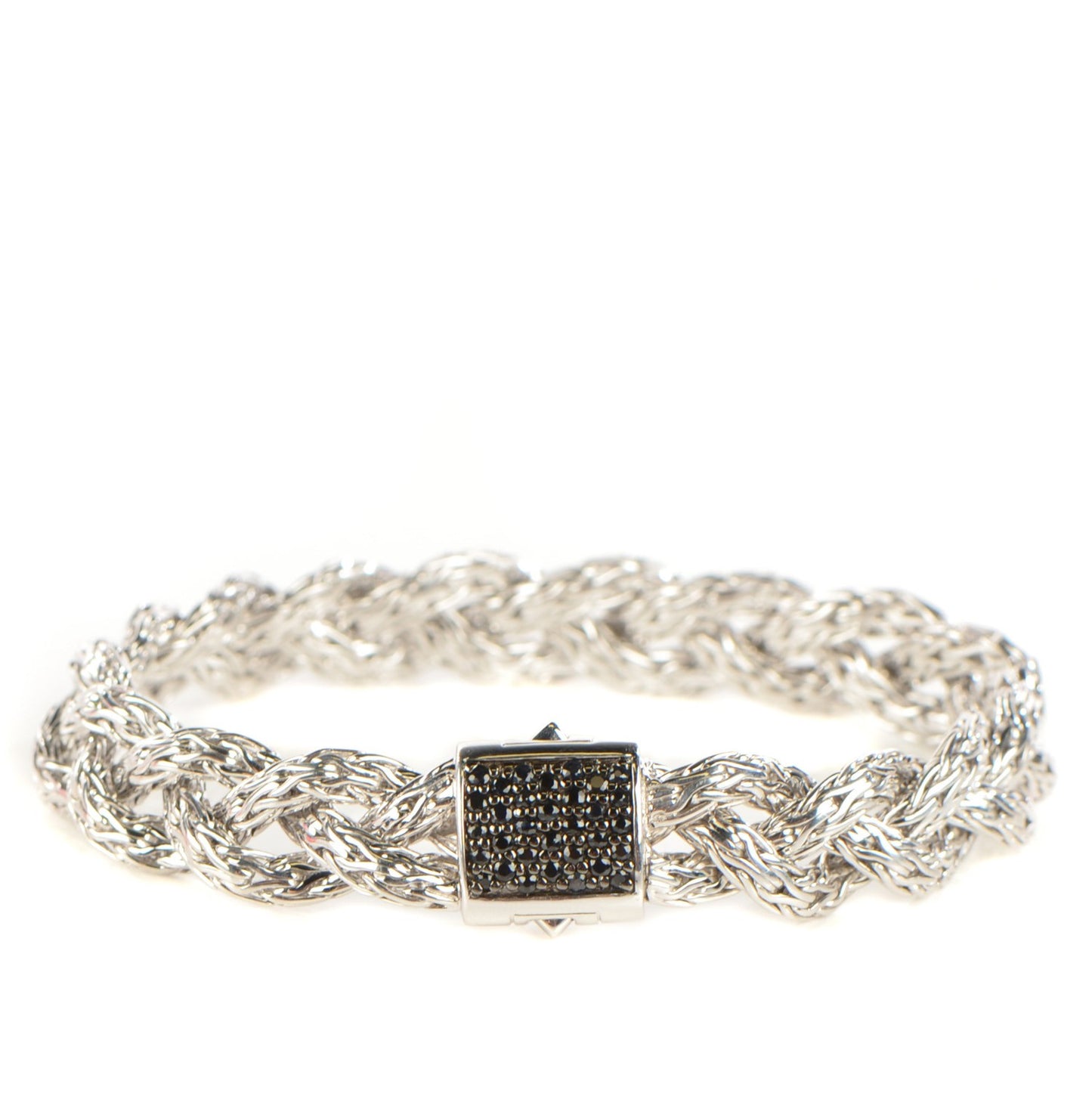 Sterling Silver Black Sapphire 15mm Braided Classic Chain Bracelet