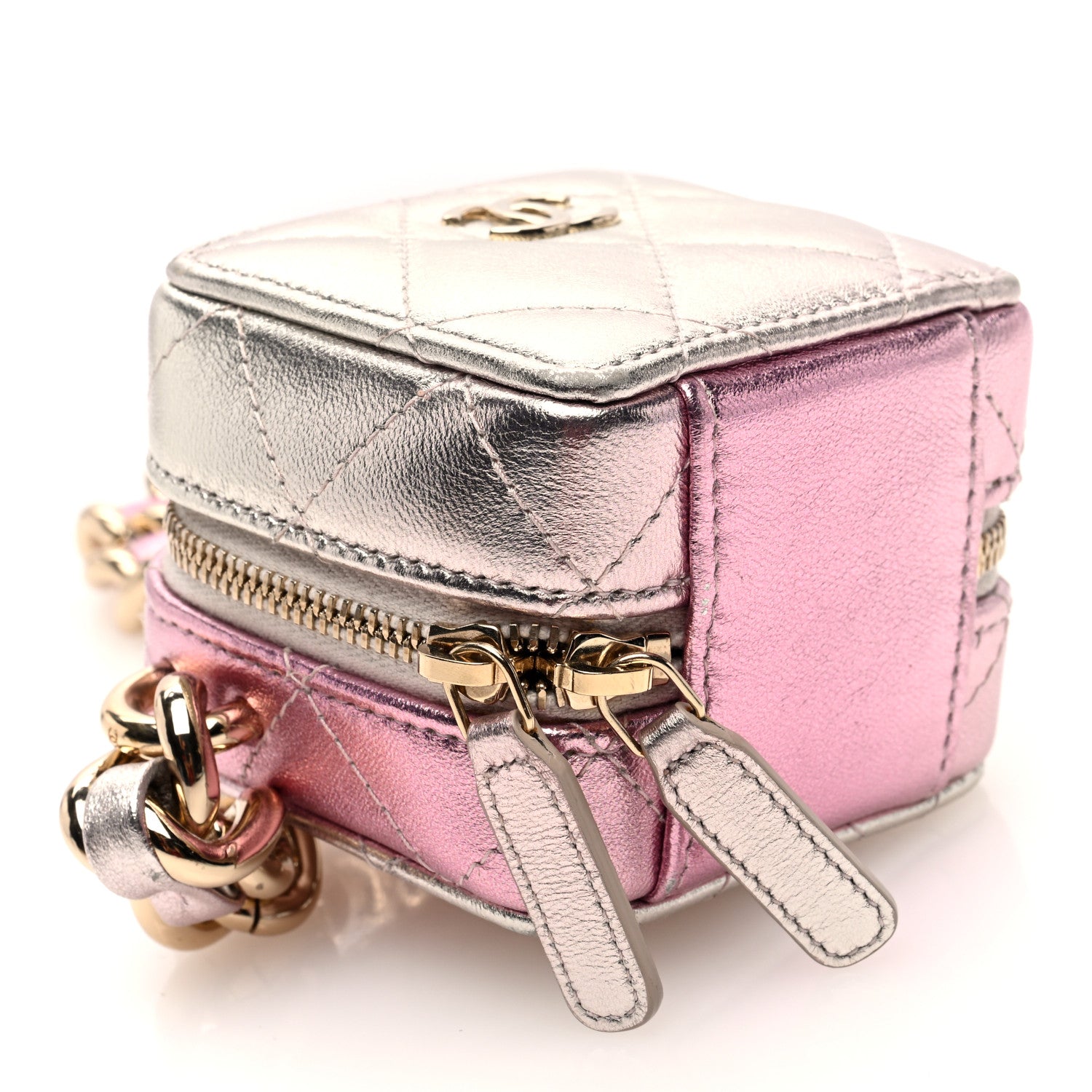 Chanel Gradient Metallic Lambskin Quilted Like A Wallet Clutch With Chain Gold Pink 4 of 10