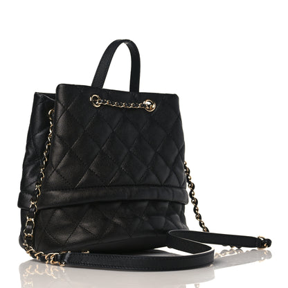 Chanel Caviar Quilted Rolled Up Bucket Drawstring Bag Black 3 of 9