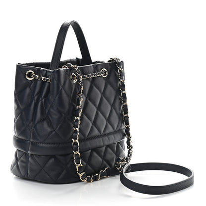 Chanel Caviar Quilted Rolled Up Bucket Drawstring Bag Navy 3 of 9