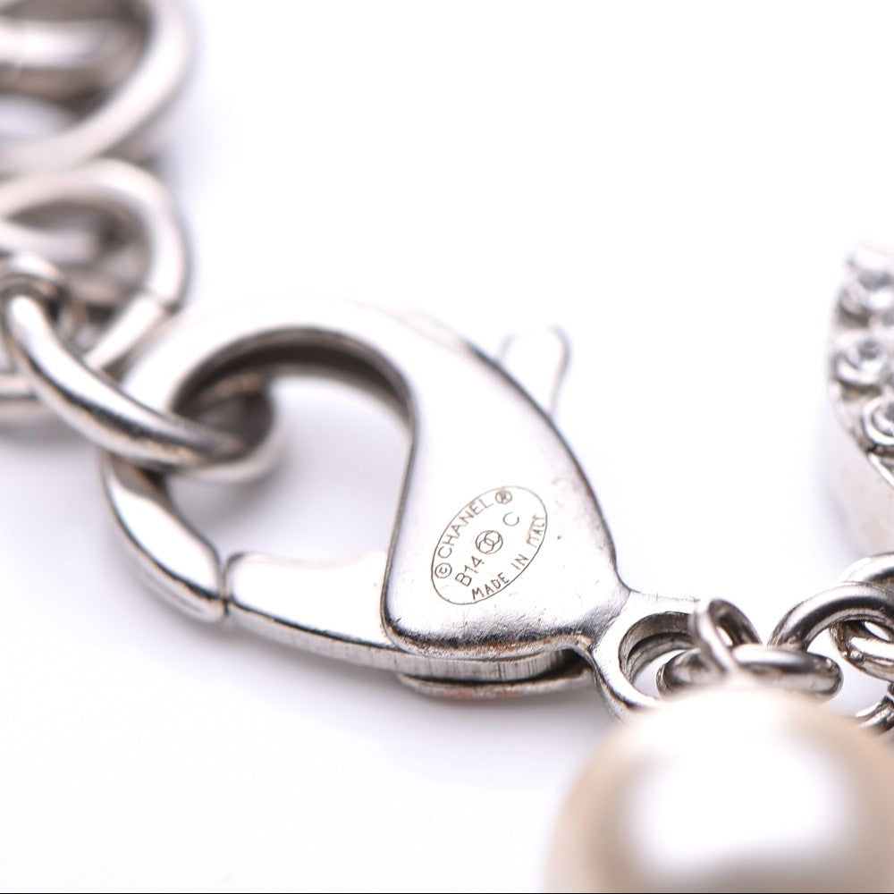 Baguette Crystal Pearl CC Bracelet Silver