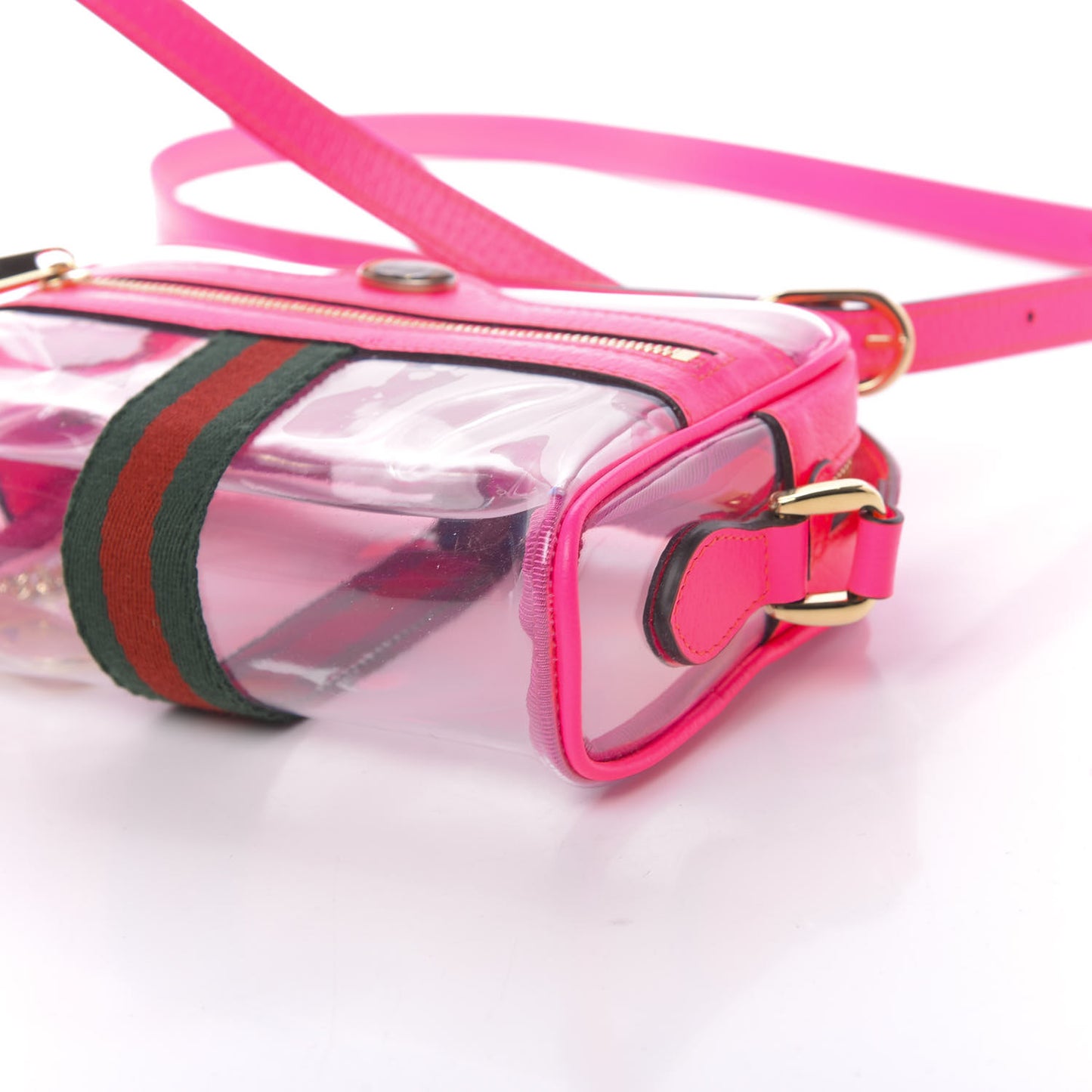 Vinyl Web Mini Ophidia Transparent Shoulder Bag Fluorescent Fuchsia