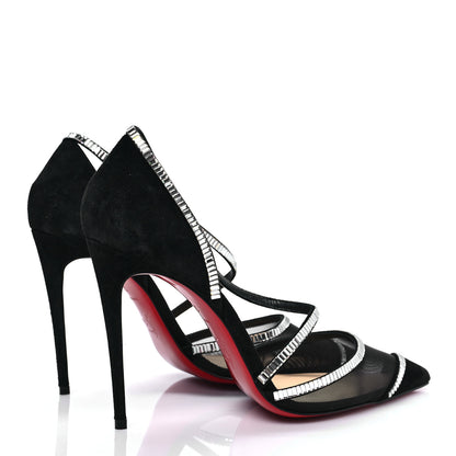 Christian Louboutin Suede Mesh Embellished Crystal Chiara Dams 100 Pumps 37 Black 4 of 8