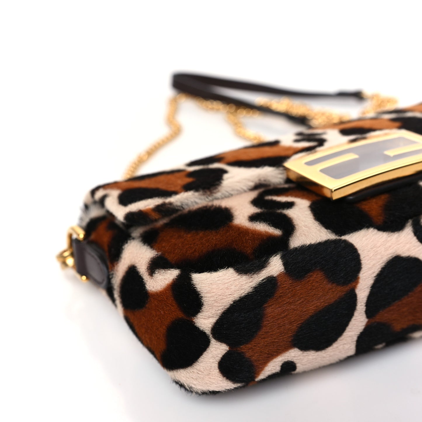 Calf Hair Leopard Print Mini Baguette Pink Brown