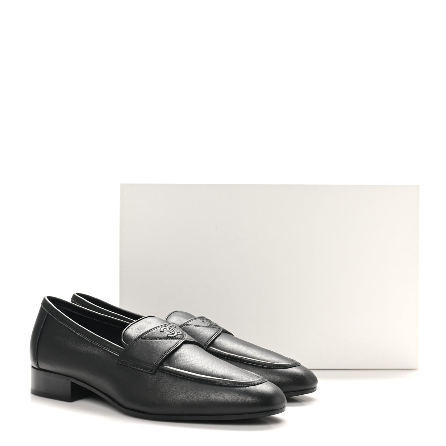 Lambskin Mens Stitched CC Loafers 42 Black