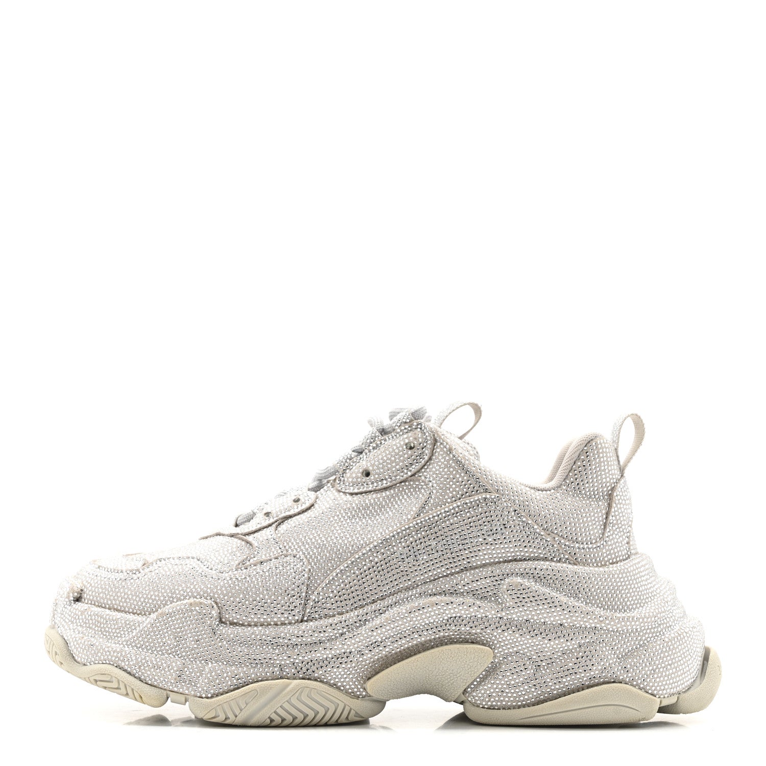 Balenciaga Microfiber Strass Embellished Womens Triple S Sneakers 39 Light Grey 1 of 14